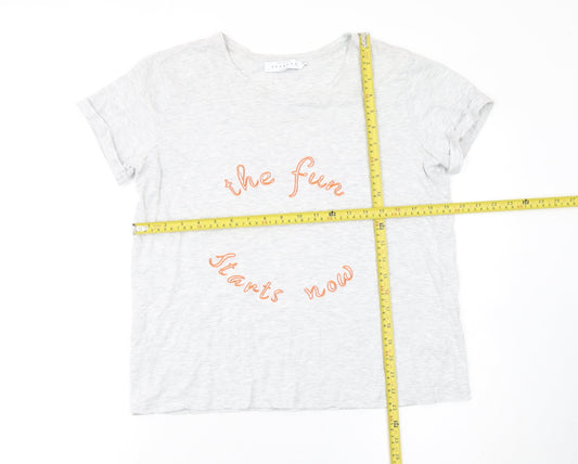 John Lewis Women Grey Embroidered Slogan T-Shirt Size 10