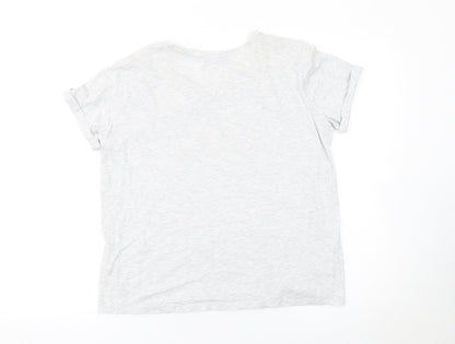 John Lewis Women Grey Embroidered Slogan T-Shirt Size 10