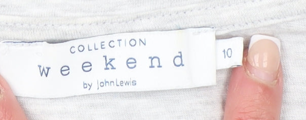 John Lewis Women Grey Embroidered Slogan T-Shirt Size 10