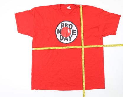 Fruit of the Loom Mens Red Nose Day Red T-Shirt XXL Cotton Crew Neck