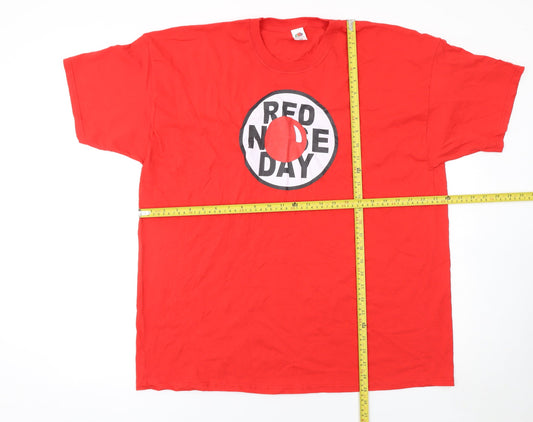 Fruit of the Loom Mens Red Nose Day Red T-Shirt XXL Cotton Crew Neck