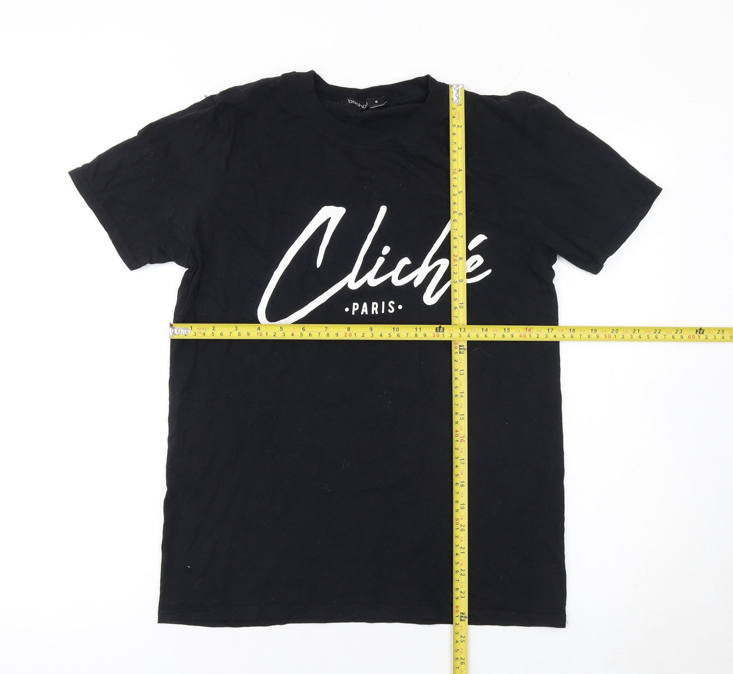 Boohoo Women's Black Regular Fit Paris Slogan Basic T-Shirt Size S