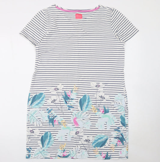 Joules Women's Multicoloured Size 16 Striped Floral T-Shirt Dress