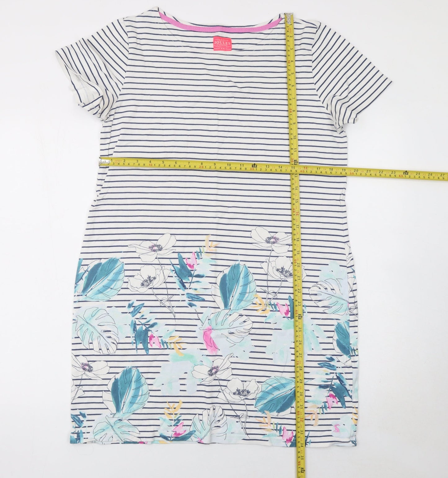 Joules Women's Multicoloured Size 16 Striped Floral T-Shirt Dress