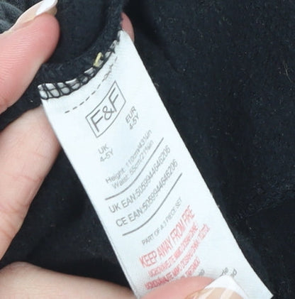 F&F Boys Black Jogger Trousers 4-5 Years Cotton Blend Elastic Waist