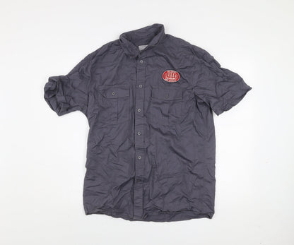 Urban Beach Men’s Grey Cotton Short Sleeve Button-Up Shirt L