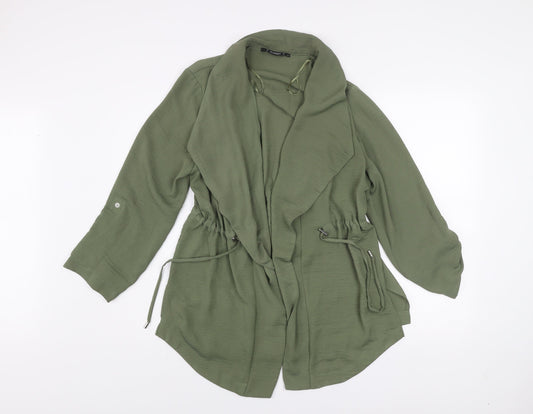 Dunnes Women Green Mid-Length Crepe Drawstring Jacket Size M