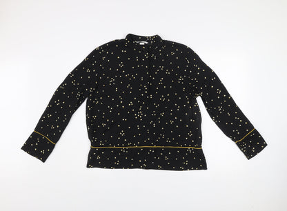 H&M Women's Black Polka Dot High Neck Long Sleeve Blouse Size 8