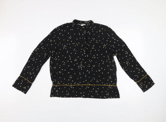 H&M Women's Black Polka Dot High Neck Long Sleeve Blouse Size 8