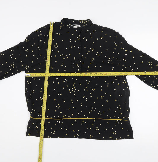 H&M Women's Black Polka Dot High Neck Long Sleeve Blouse Size 8