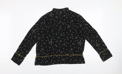 H&M Women's Black Polka Dot High Neck Long Sleeve Blouse Size 8