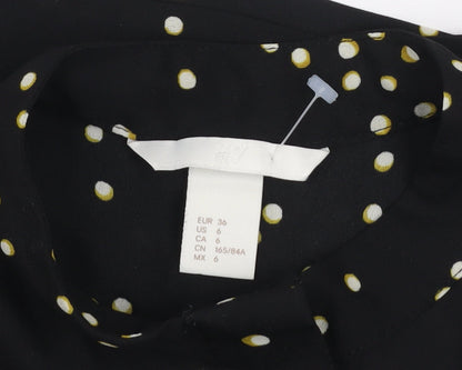 H&M Women's Black Polka Dot High Neck Long Sleeve Blouse Size 8