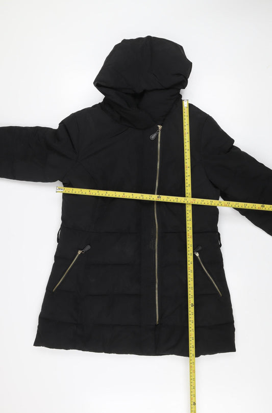 Dunnes Women's Black Hooded Mid-Length Puffer Coat Size 12