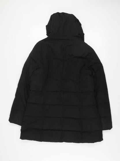 Dunnes Women's Black Hooded Mid-Length Puffer Coat Size 12