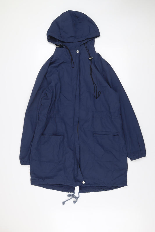 Abourria Men's Blue Hooded Parka Jacket Size L Windproof Mid-Length