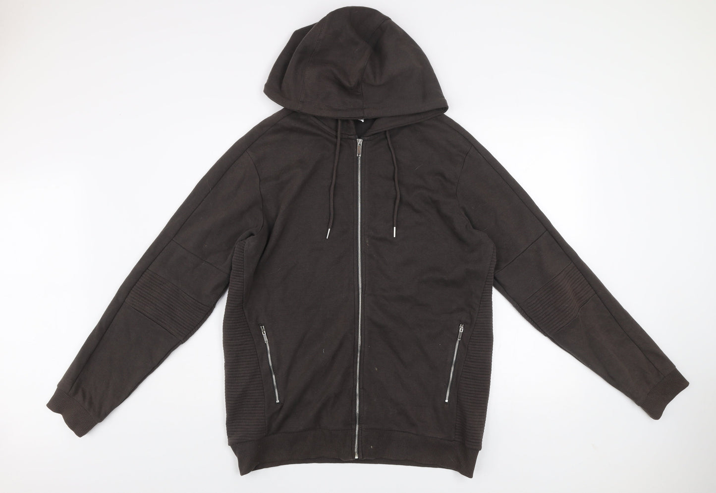 ZARA Men’s Black XL Hoodie Jacket Full Zip Cotton Blend Casual