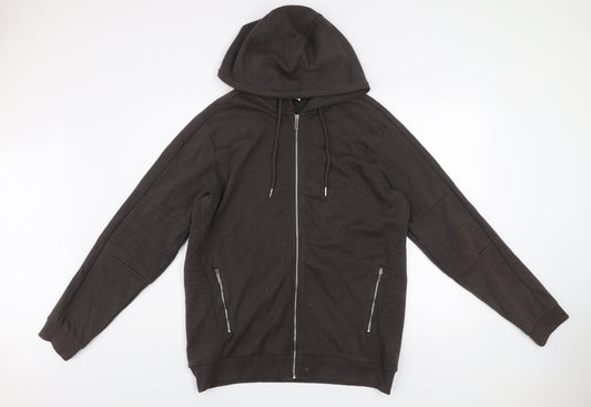 ZARA Men’s Black XL Hoodie Jacket Full Zip Cotton Blend Casual