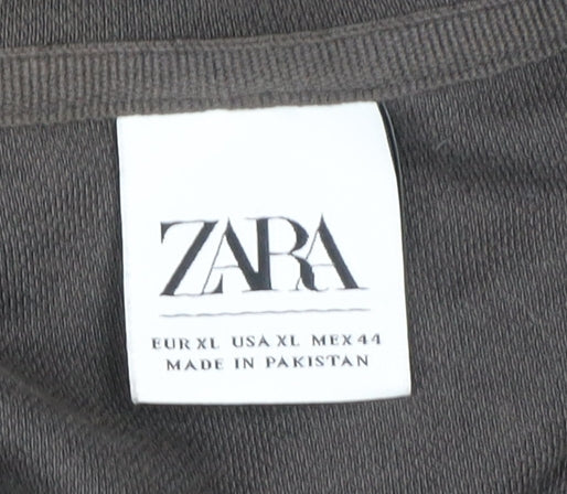 ZARA Men’s Black XL Hoodie Jacket Full Zip Cotton Blend Casual