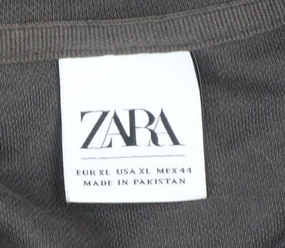 ZARA Men’s Black XL Hoodie Jacket Full Zip Cotton Blend Casual