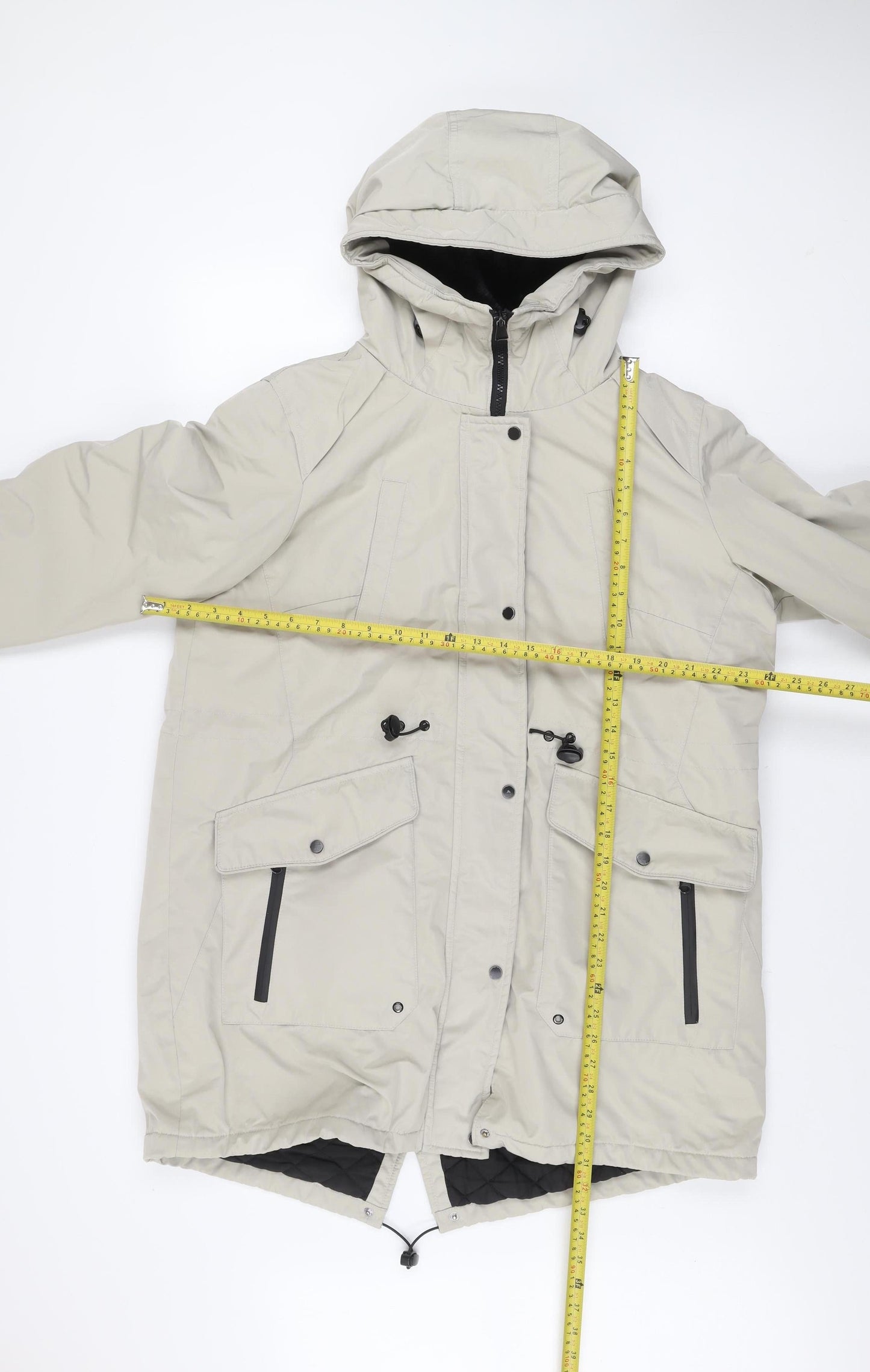 C&A Women’s Beige Long Hooded Parka Jacket Size 16 Winter Coat