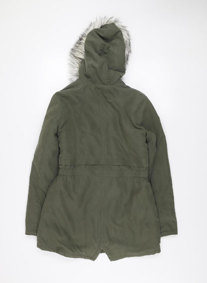New Look Girls Green 12-13 Years Hooded Faux Fur Lined Parka Coat
