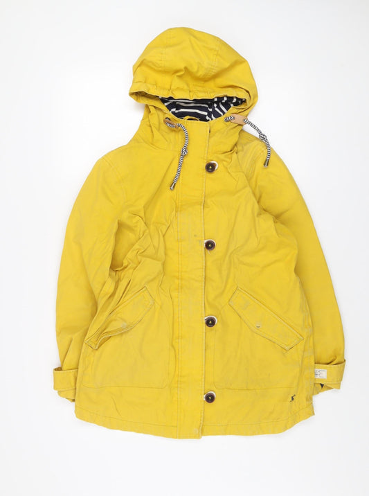 Joules Women’s Yellow Raincoat UK 12 Waterproof Hooded Mid-Length Jacket