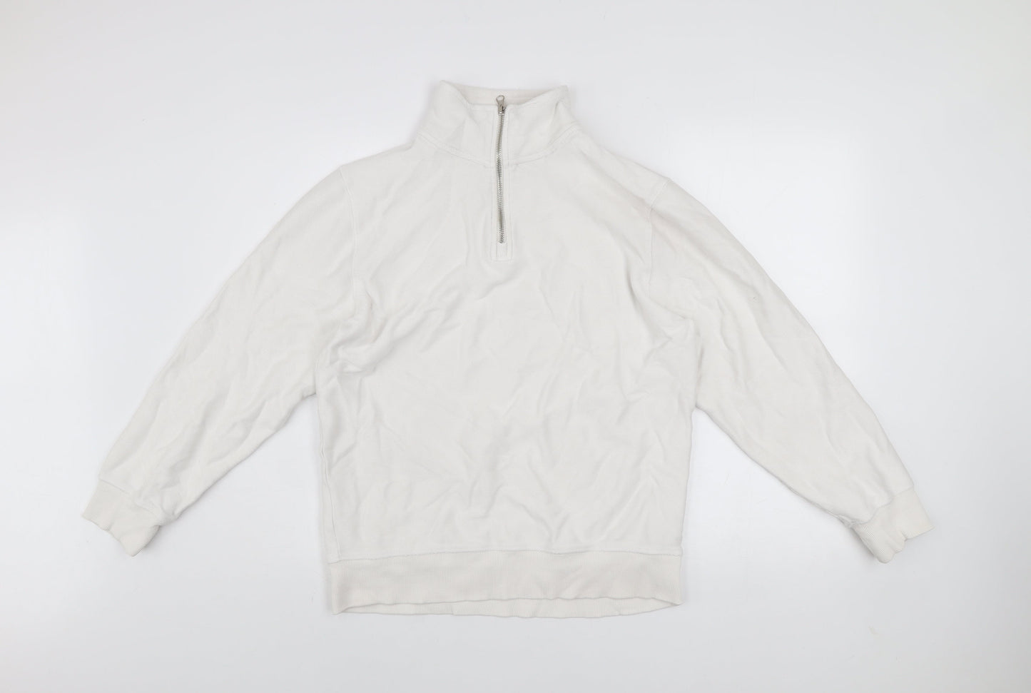 F&F Men’s White 1/4 Zip High Neck Sweatshirt Size M