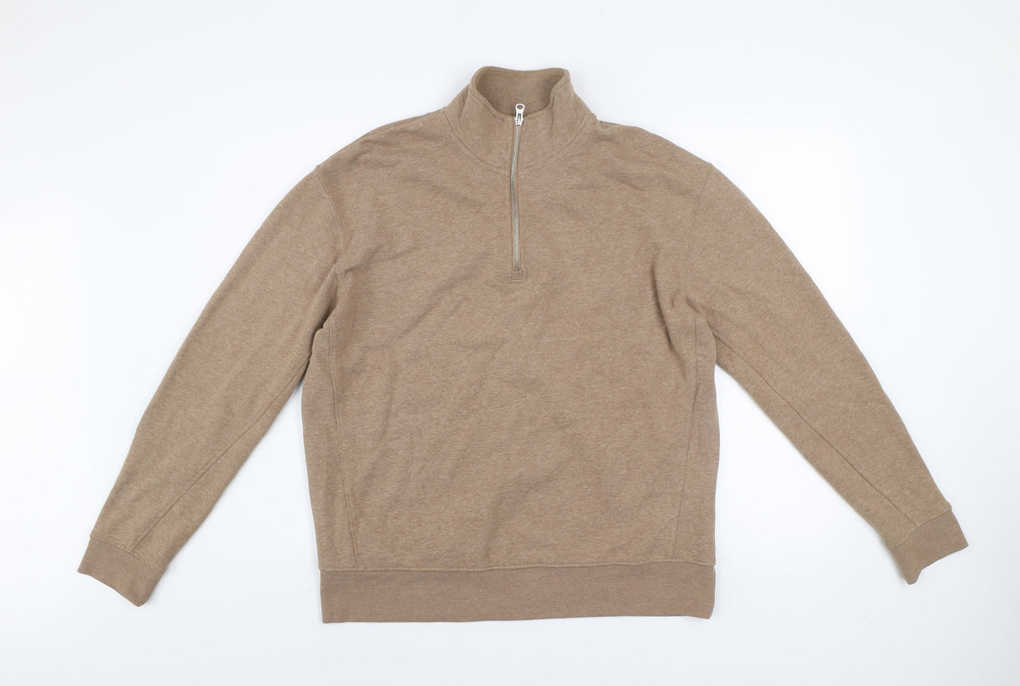Zara Men's Beige 1/4 Zip Mock Neck Sweatshirt Size M