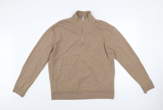 Zara Men's Beige 1/4 Zip Mock Neck Sweatshirt Size M
