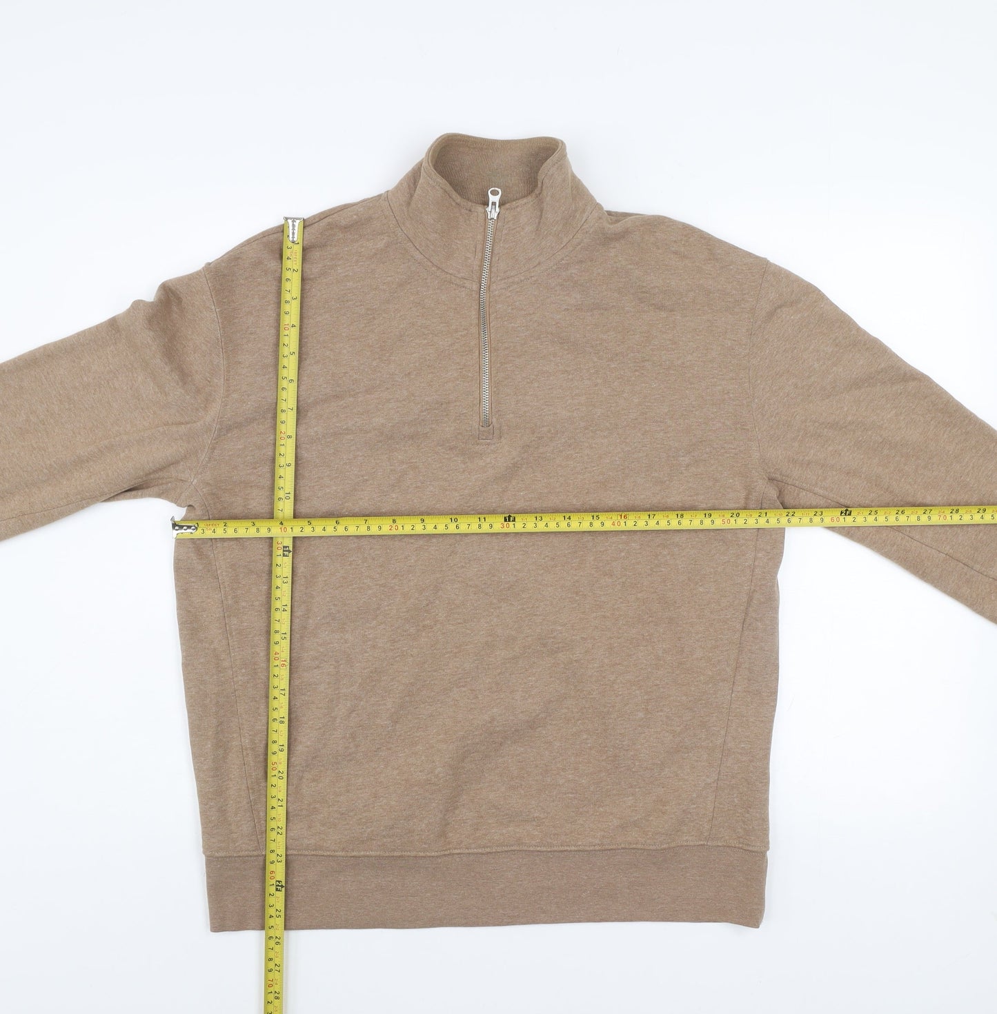 Zara Men's Beige 1/4 Zip Mock Neck Sweatshirt Size M