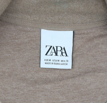 Zara Men's Beige 1/4 Zip Mock Neck Sweatshirt Size M