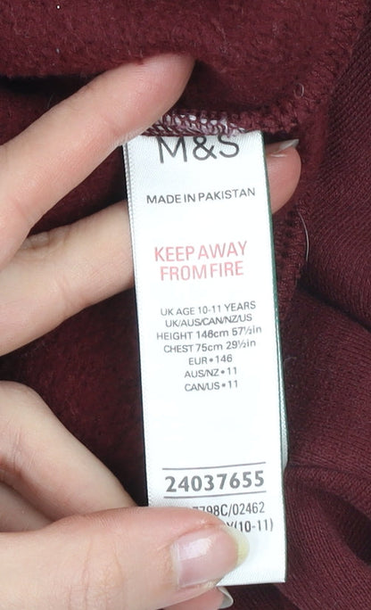 Boys UK Size 10-11 Years Marks and Spencer Red Pullover Hoodie