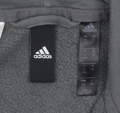 Adidas Boys Grey Hooded Track Jacket 13-14 Years Full Zip Cotton Blend