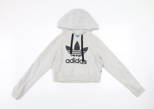 Adidas Women Grey Hoodie UK 8 Hooded Pullover Sweatshirt