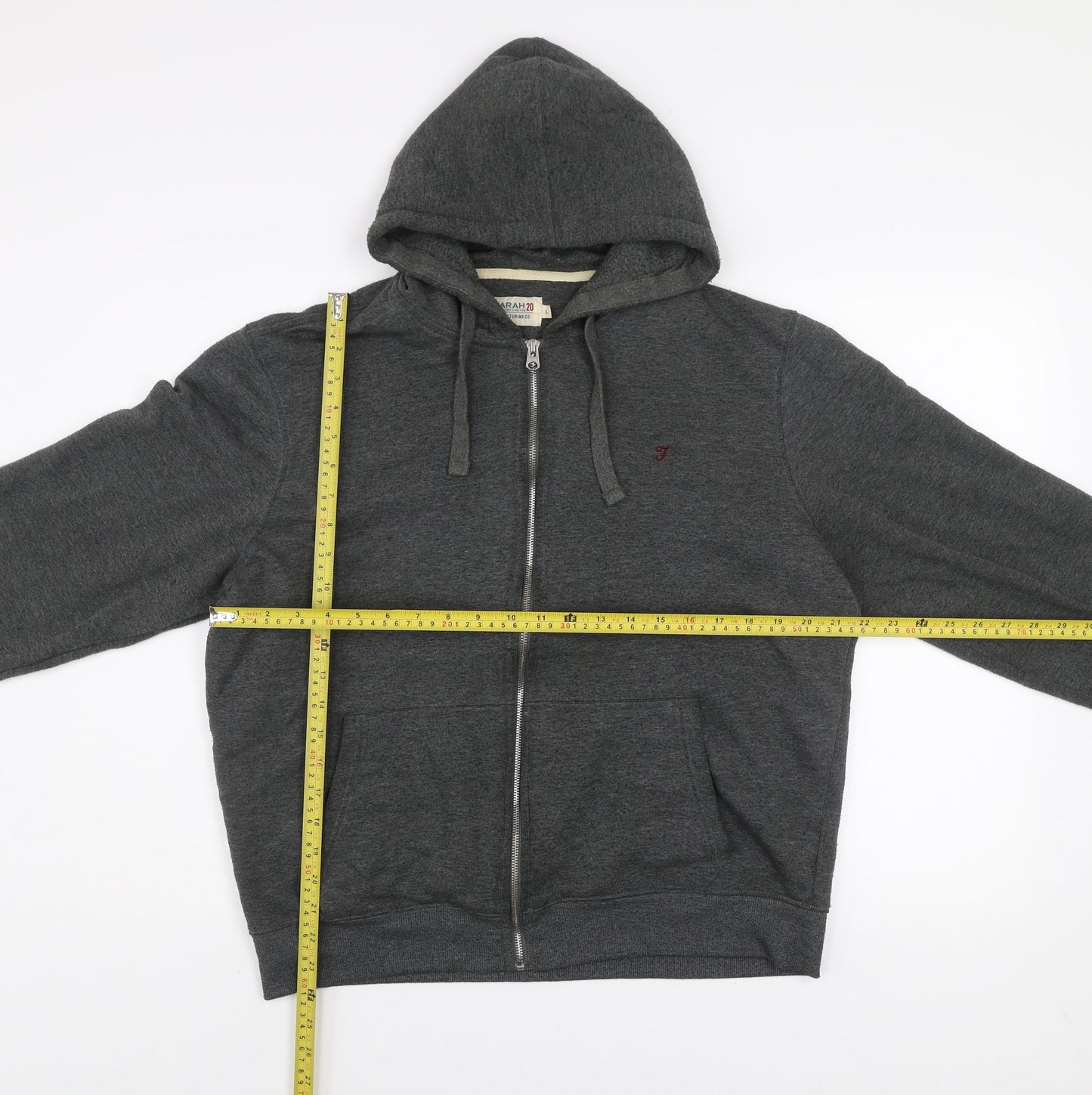 Farah Men's Grey L Basic Zip Hoodie Jacket Cotton Blend