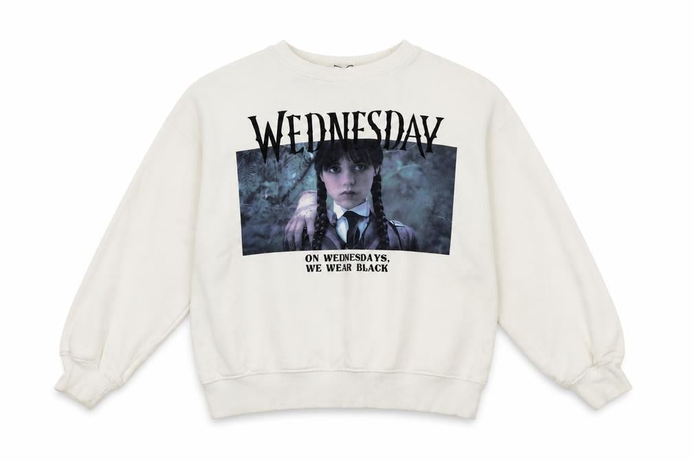Zara Girls Ivory Wednesday Addams Graphic Pullover Sweatshirt 11-12 Years