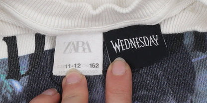 Zara Girls Ivory Wednesday Addams Graphic Pullover Sweatshirt 11-12 Years