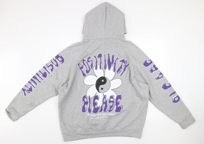 Womens UK Size L Alaçati Style Grey Pullover Hoodie