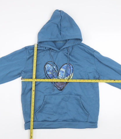 SHEIN Women's Blue Heart Print Pullover Hoodie Size M Polyester