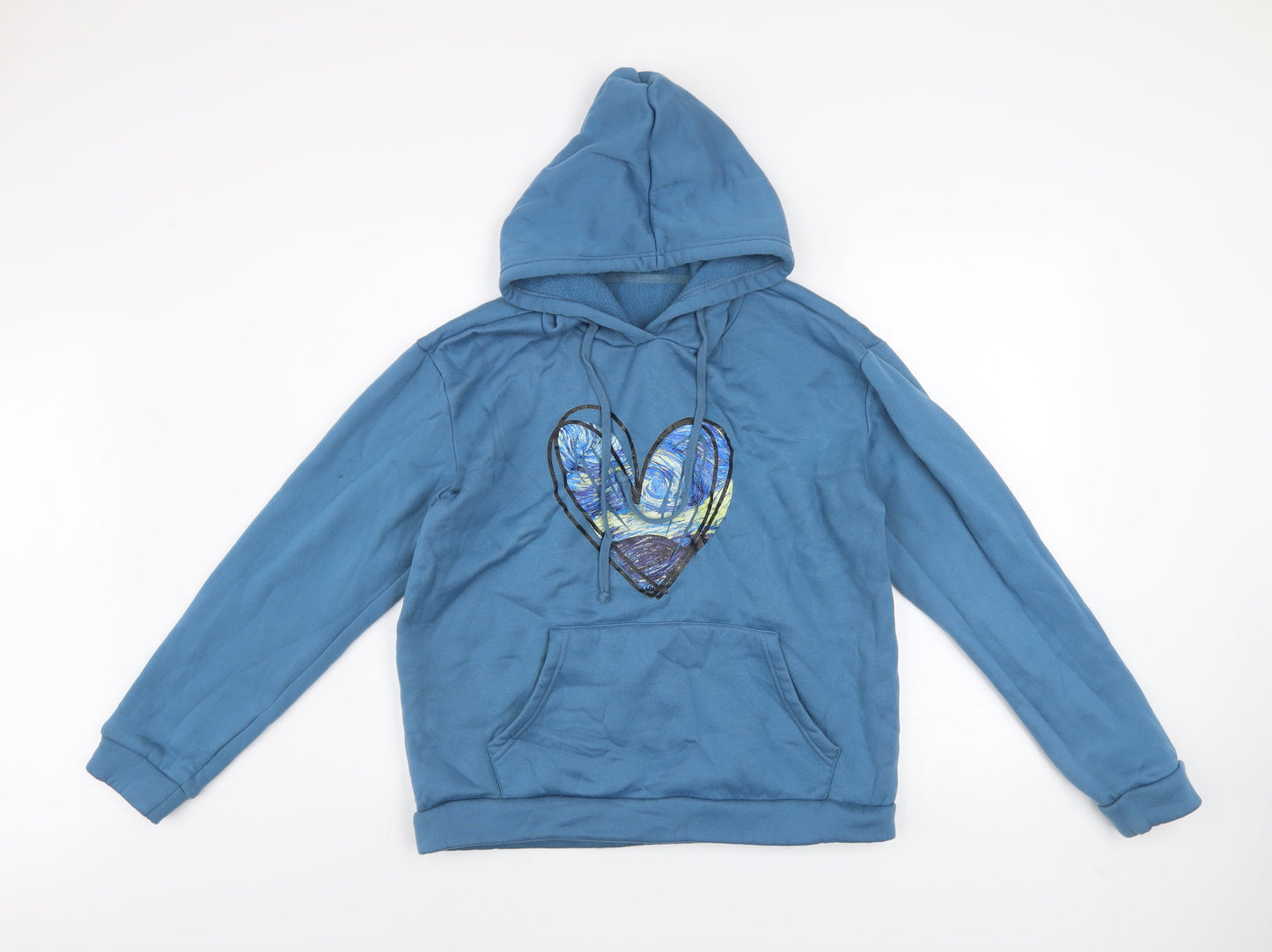 SHEIN Women's Blue Heart Print Pullover Hoodie Size M Polyester