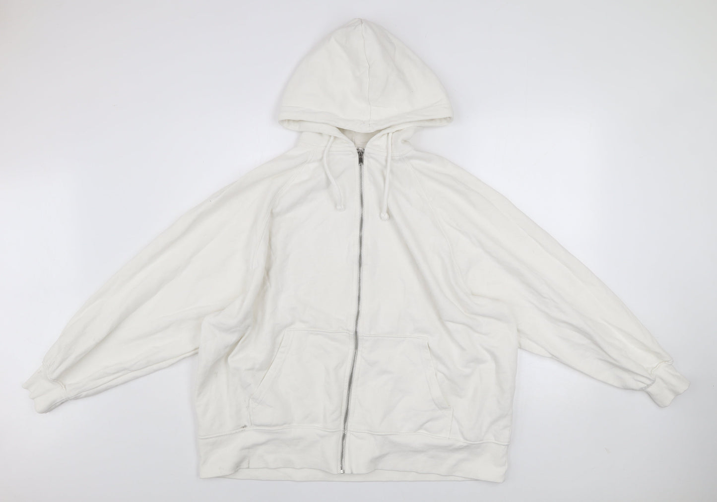 DIVIDED Mens White L Basic Full Zip Hooded Cotton Blend Active Jacket