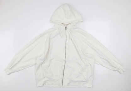 DIVIDED Mens White L Basic Full Zip Hooded Cotton Blend Active Jacket