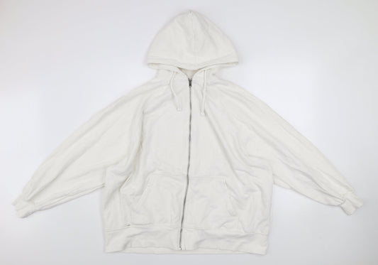 DIVIDED Mens White L Basic Full Zip Hooded Cotton Blend Active Jacket