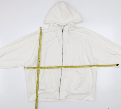 DIVIDED Mens White L Basic Full Zip Hooded Cotton Blend Active Jacket