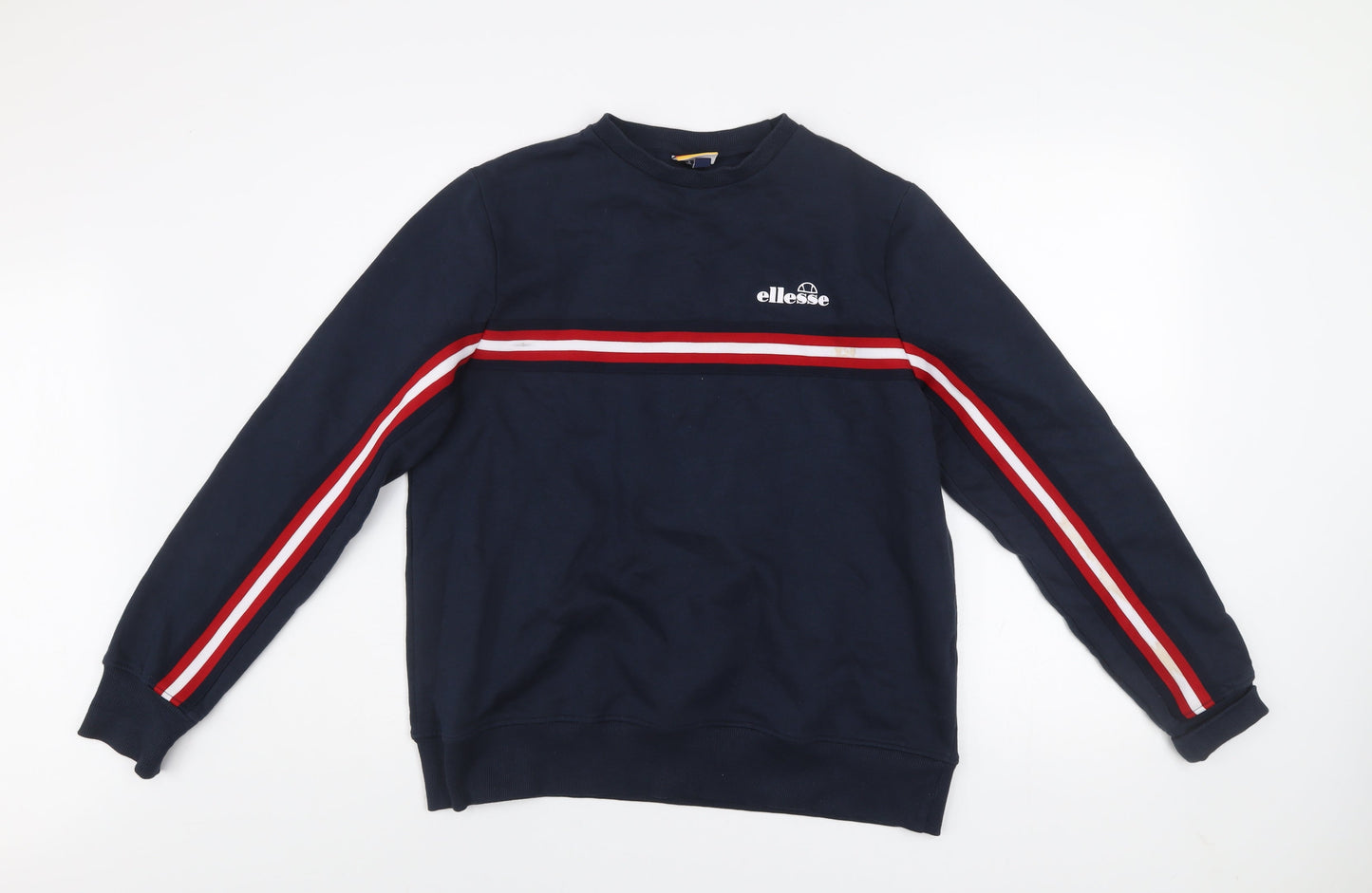 Ellesse Womens Navy Blue Sweatshirt UK 8 Crew Neck Striped Cotton Blend