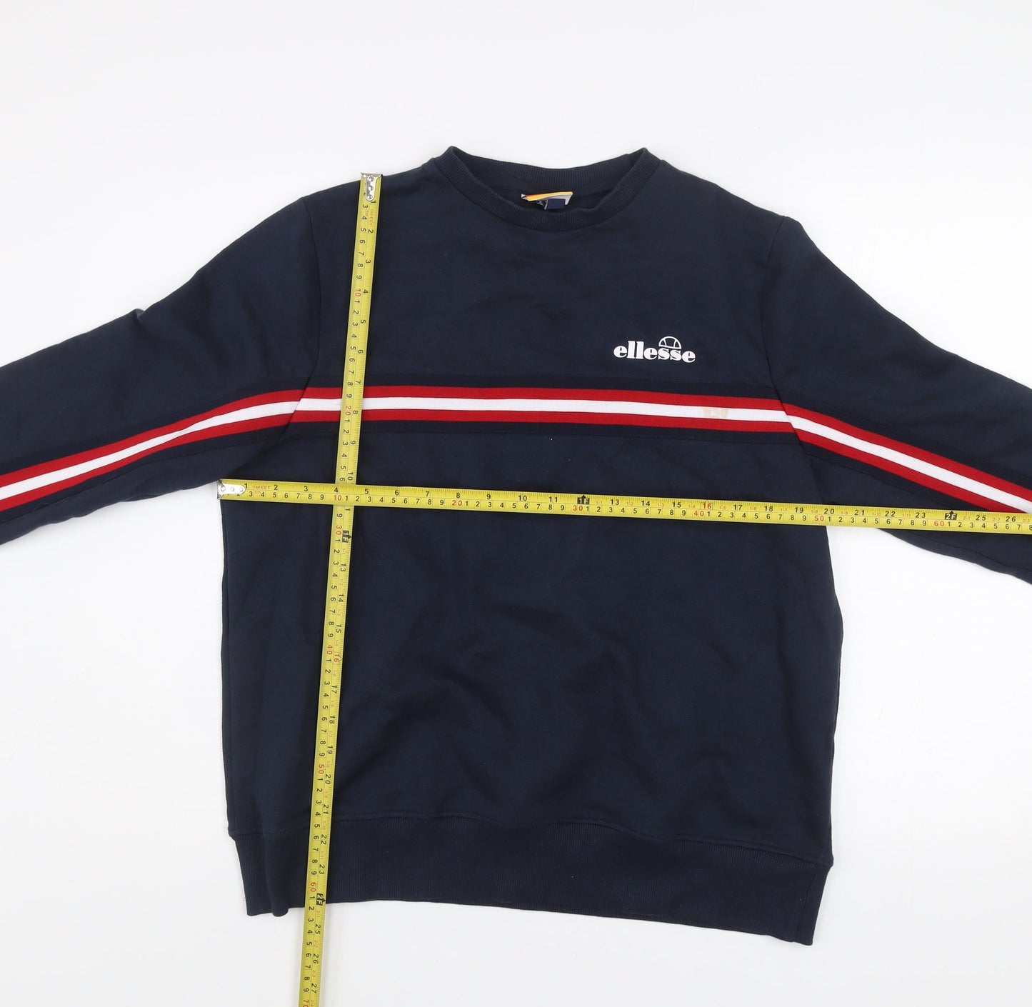 Ellesse Womens Navy Blue Sweatshirt UK 8 Crew Neck Striped Cotton Blend