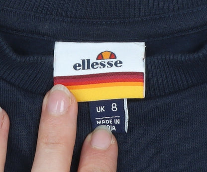 Ellesse Womens Navy Blue Sweatshirt UK 8 Crew Neck Striped Cotton Blend