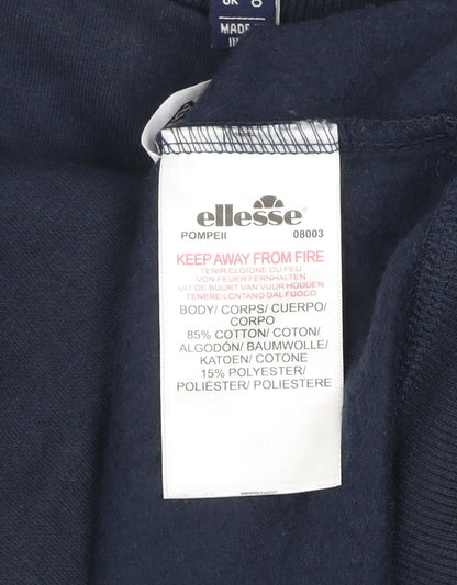 Ellesse Womens Navy Blue Sweatshirt UK 8 Crew Neck Striped Cotton Blend