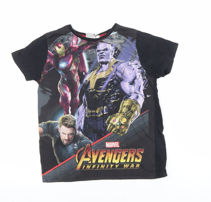Boys UK Size 9-10 Years Marvel Black Basic T-Shirt