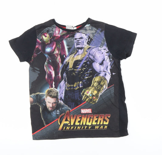 Boys UK Size 9-10 Years Marvel Black Basic T-Shirt